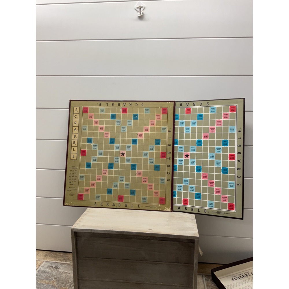 Vintage Scrabble Crossword Game Selchow & Righter Burgundy Box Wood Tiles Rack
